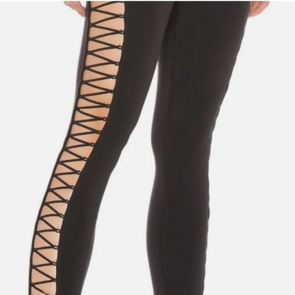 ALO Yoga High Line Lace Up Leggings High Rise Cut Out Caged Black